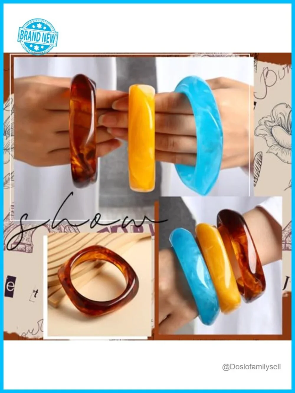 16 Acrylic Chunky Bangle Bracelet Set, Punk Geometric Cuff